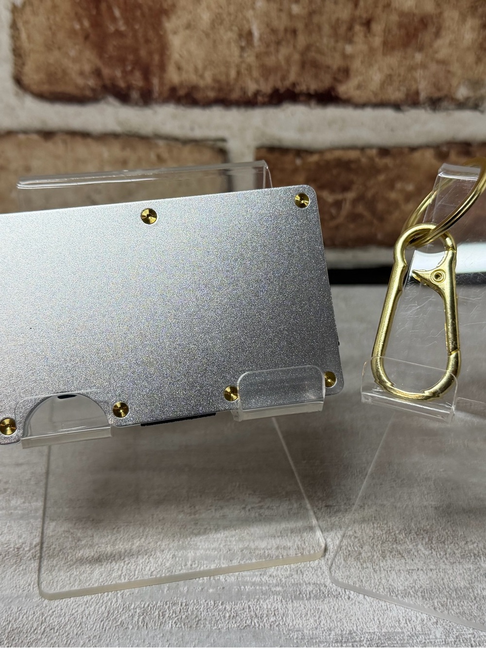 MINIMALIST WALLET | SIlVER w/RIDGE GLD PVD SCREWS +KEYCHAIN